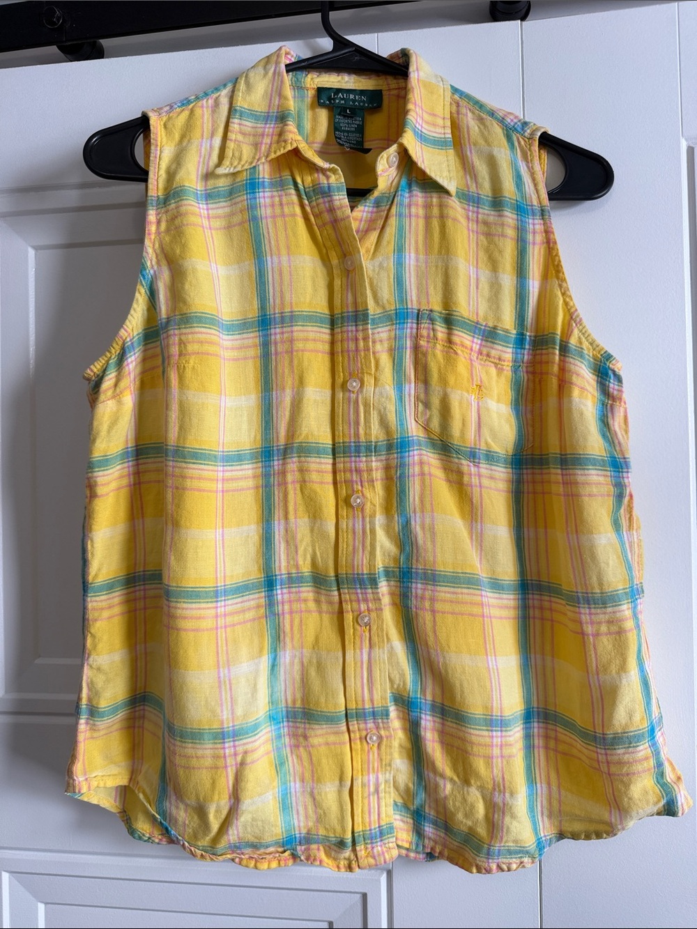 Ralph Lauren Women’s Yellow Plaid Sleeveless Button-Front Shirt